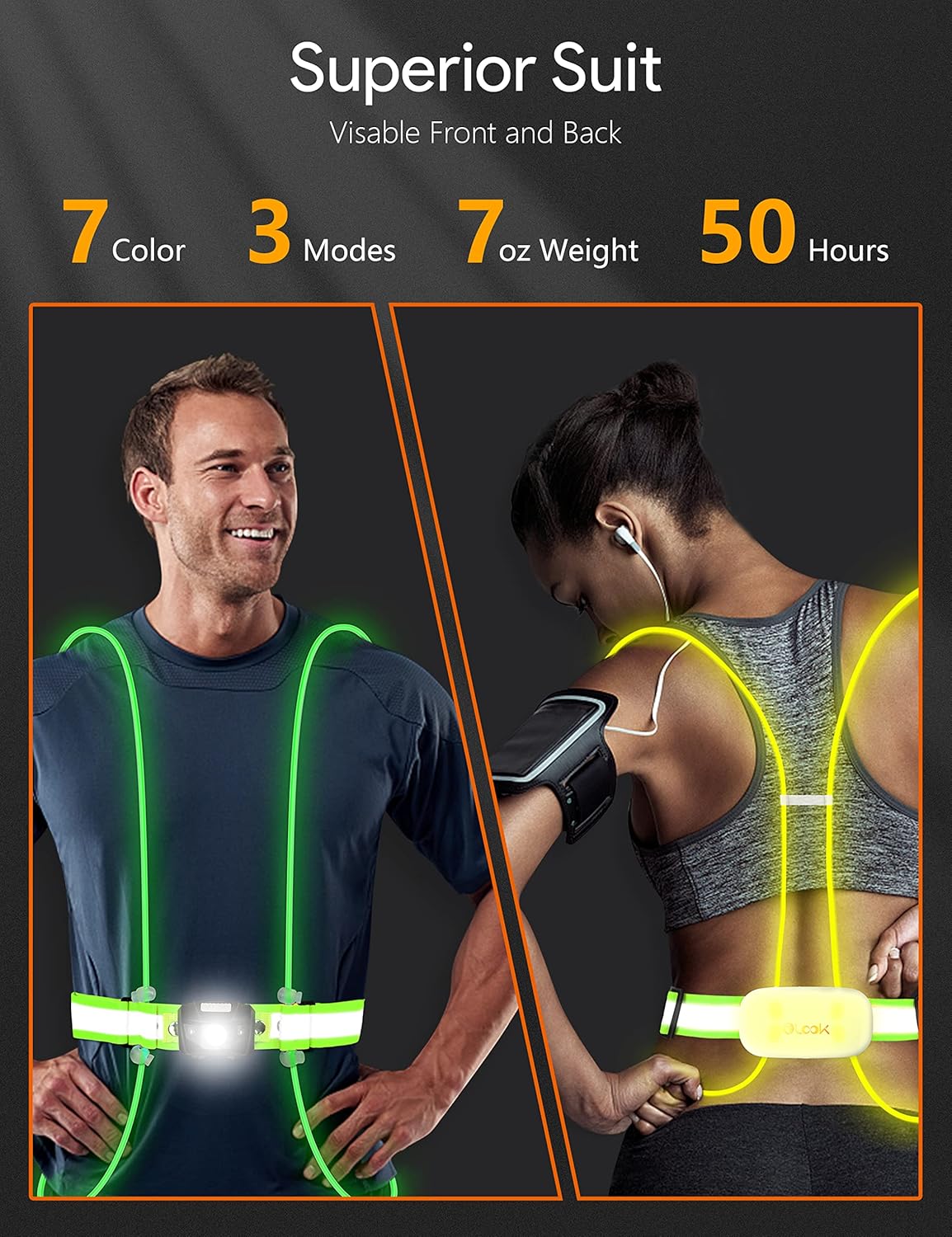 High Visibility LED Light Up Vest, 360° Reflective Safety Gear, Rechargeable Waterproof, L-Green K44241
