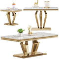 4 Piece Faux Marble Coffee Table Set with Gold Stainless Steel Base O6008