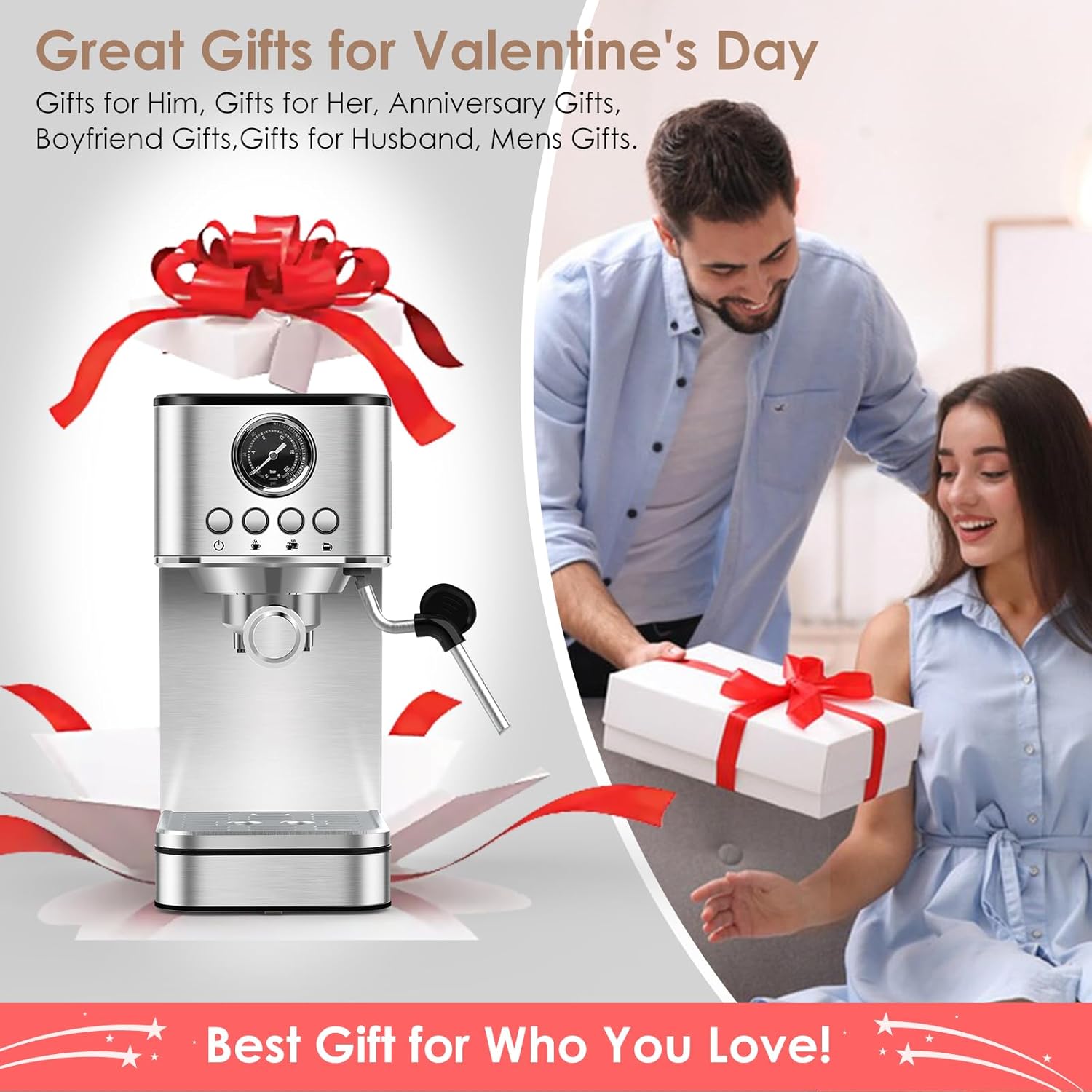 Stainless Steel Espresso Machine with Milk Frother U6468