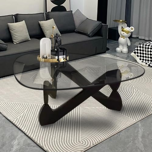 Black-Transparent Glass Coffee Table with Solid Wood Base D1554