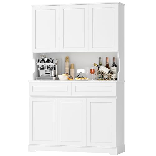 74" Tall Pantry Cabinet with 6 Doors and 2 Drawers, Grey T855