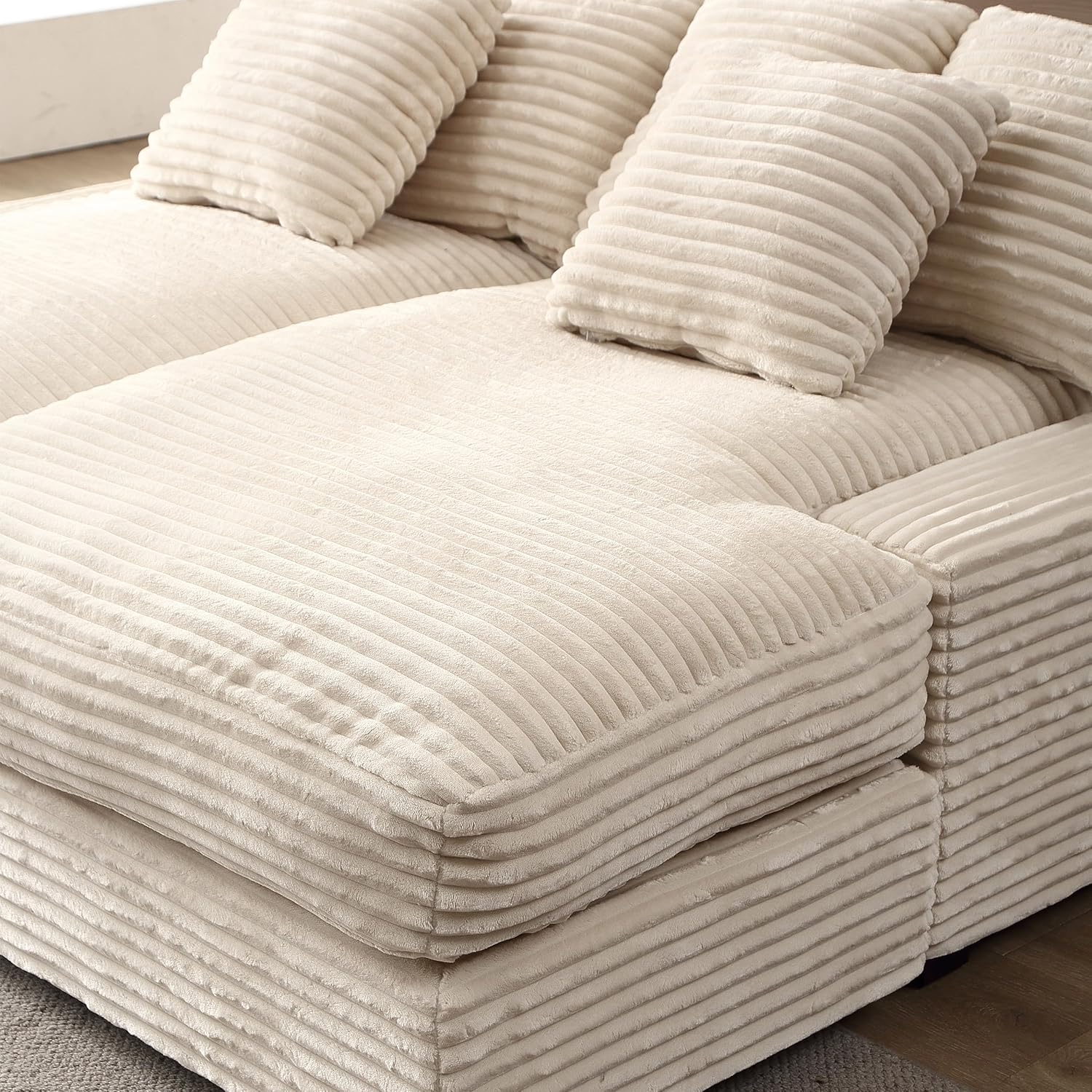Oversized Corduroy Upholstered Chaise Lounge Sofa with Throw Pillow E505697