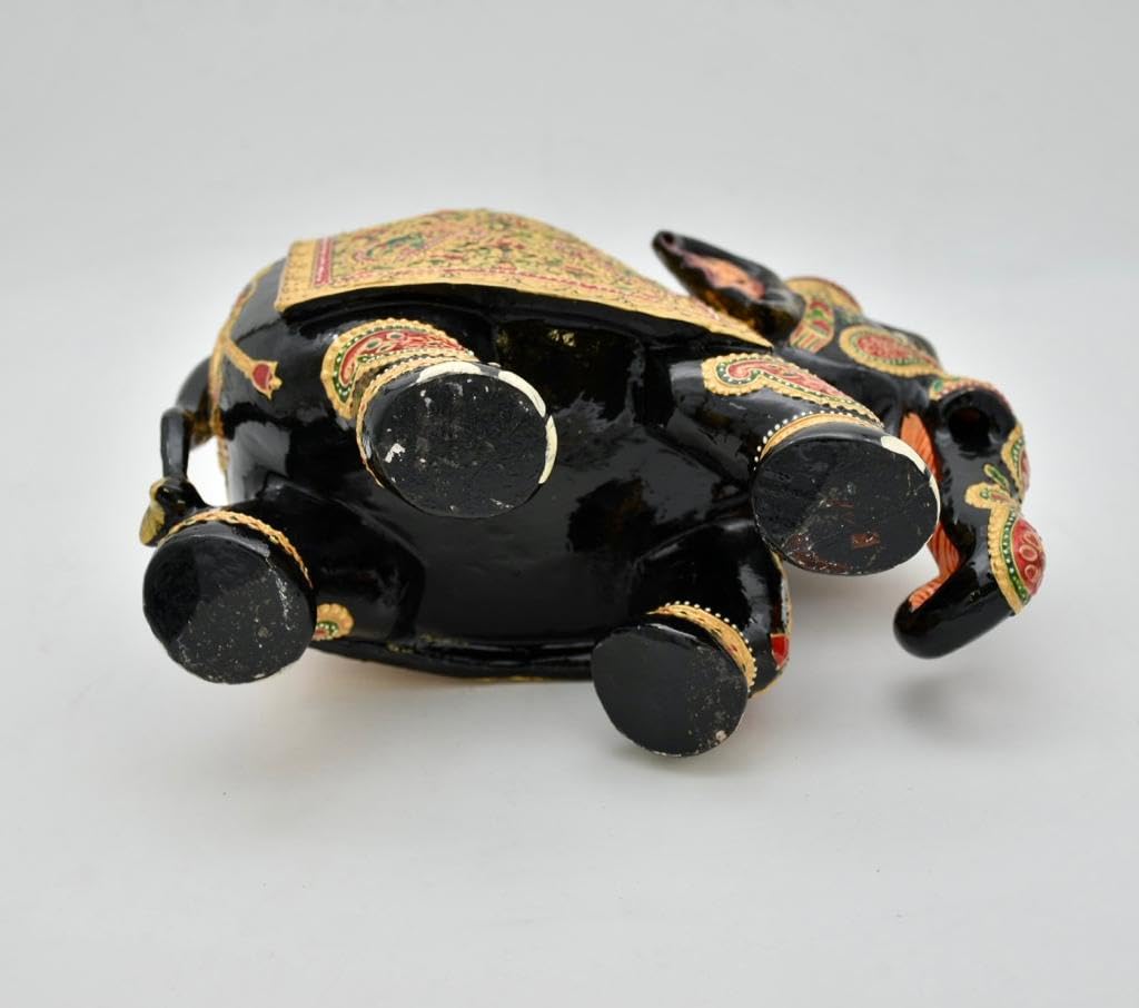 8 Inch Handmade Wooden Elephant Statue with Gold Foil O259240