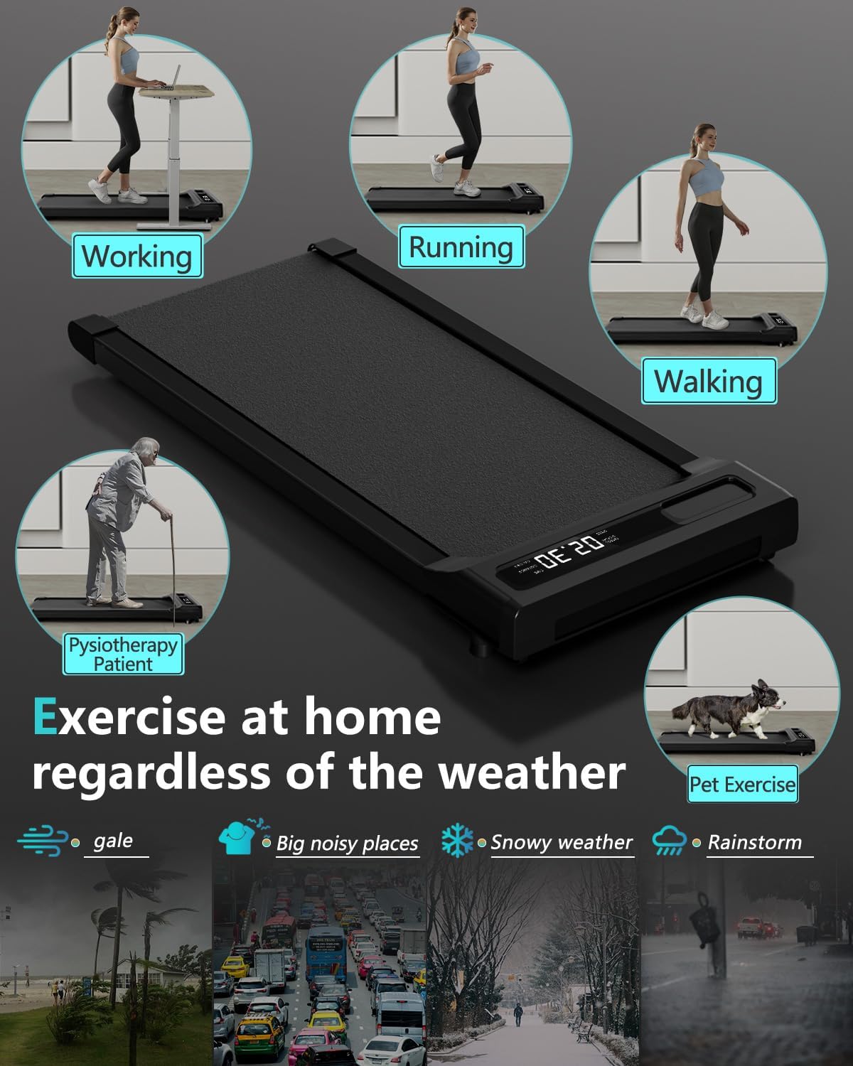Under Desk Treadmill with Remote Control, 2 in 1 for Walking and Jogging, Portable, LED Display N3482