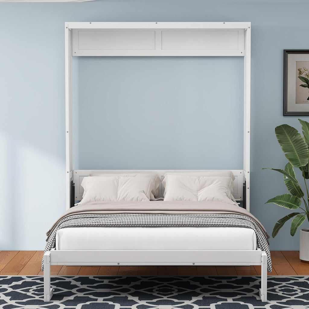 White Queen Size Murphy Bed with Desk S34010