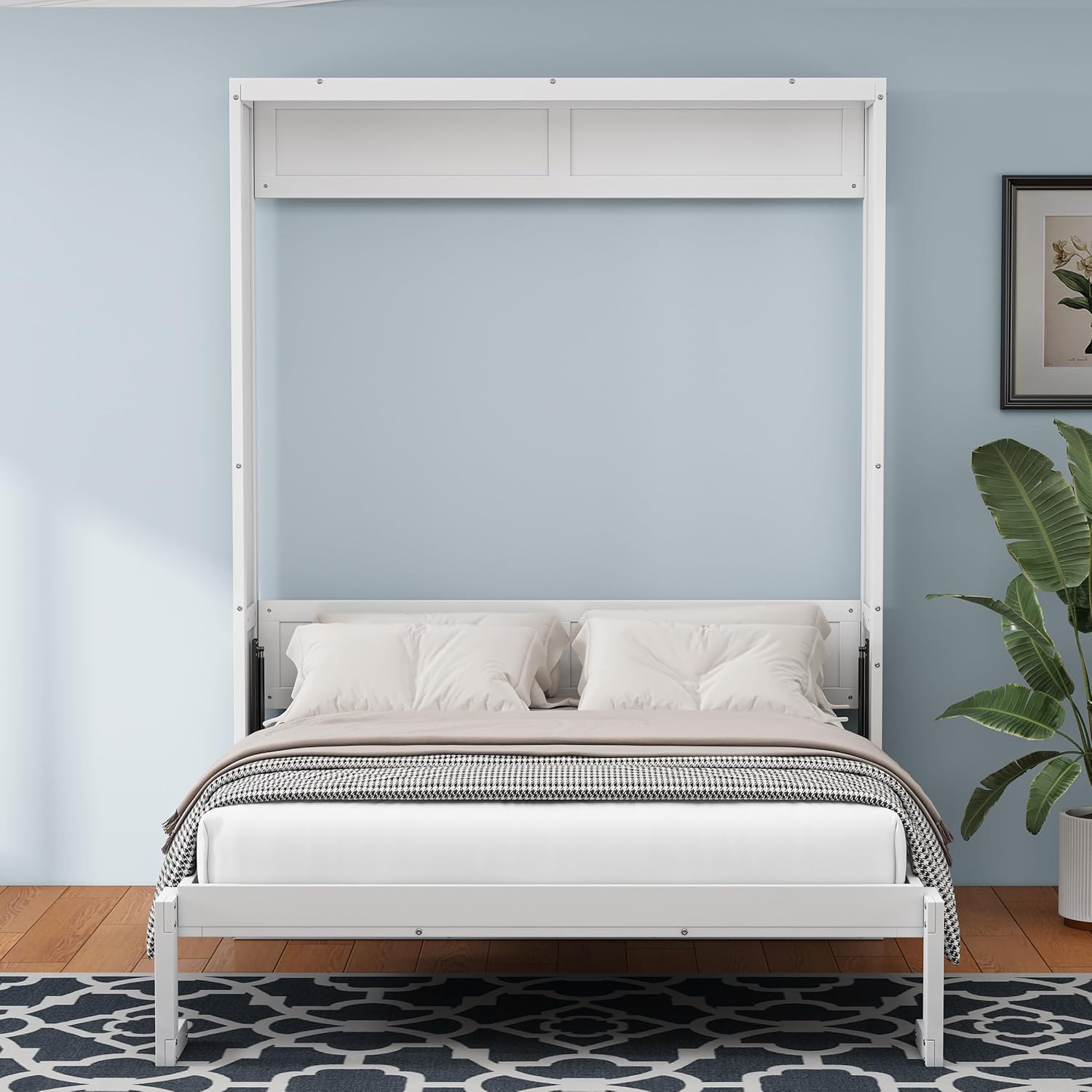 White Queen Size Murphy Bed with Desk S34010
