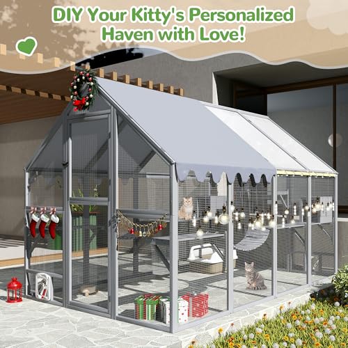Grey Extra Large Wooden Outdoor Cat Enclosure with Canopy C59261