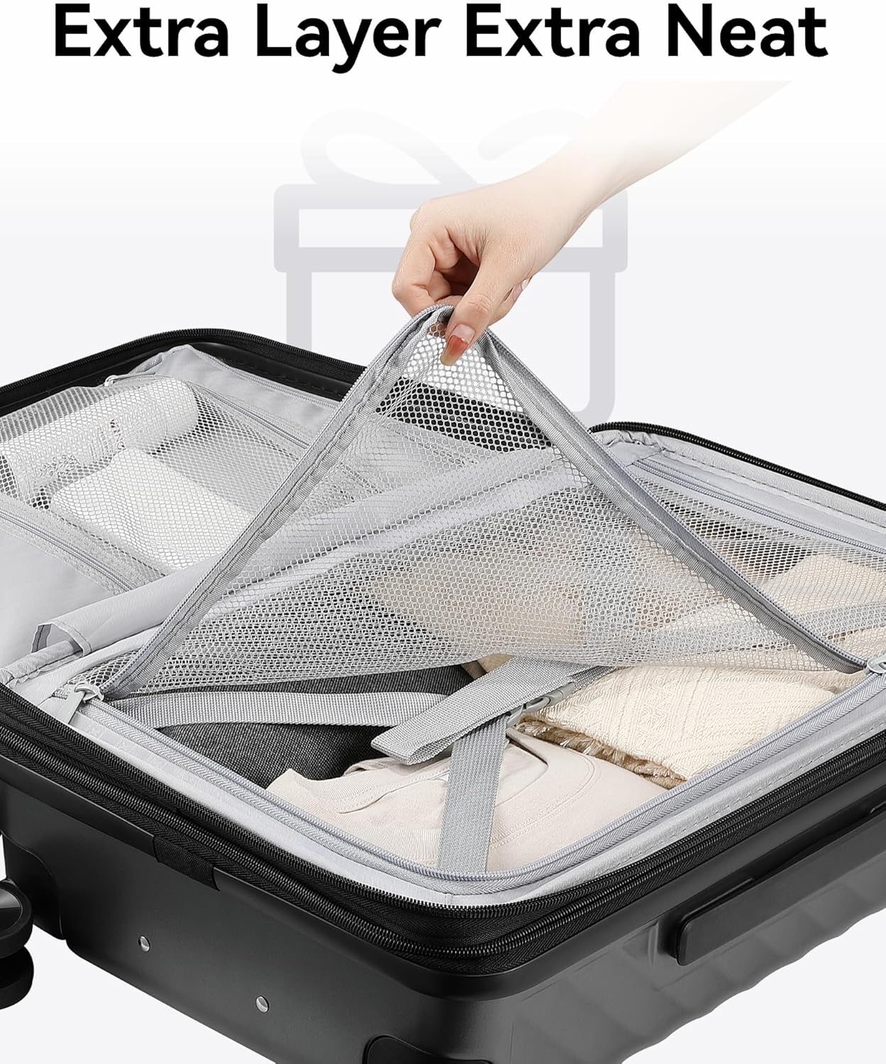 2 Piece 100% Polycarbonate Expandable Hard Suitcases with Wheels (Black, 20/28) J5066