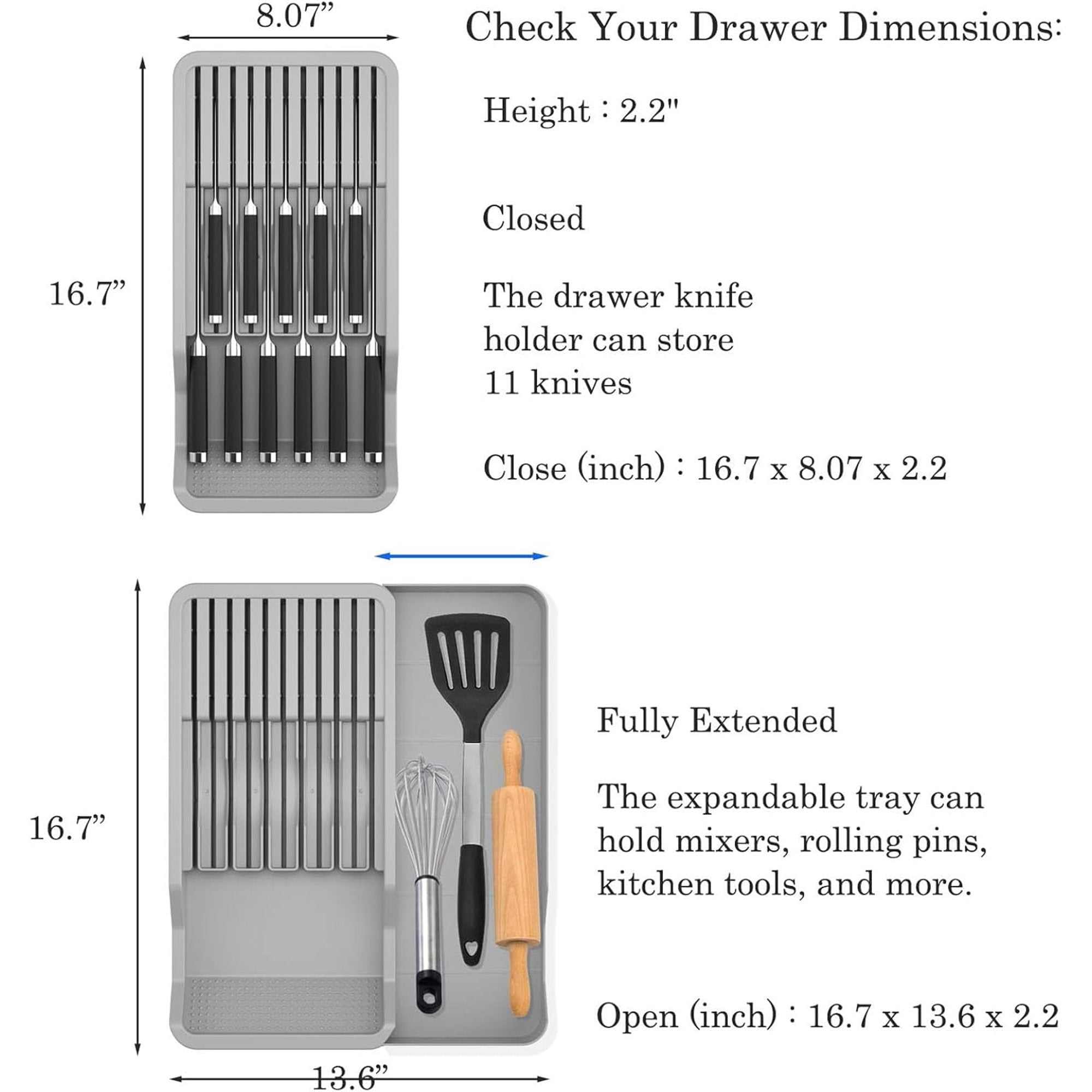 Plastic In Drawer Knife Block Holder for 11 Knives A2069