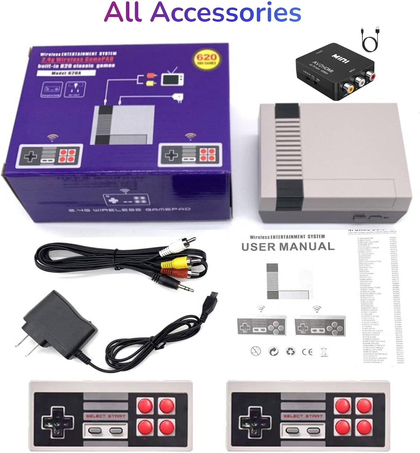 Classic Retro Games Console with Built in 620 Games and 2 Controllers V6376