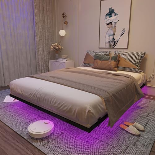 Queen Size Metal Platform Bed Frame with LED Lights A362