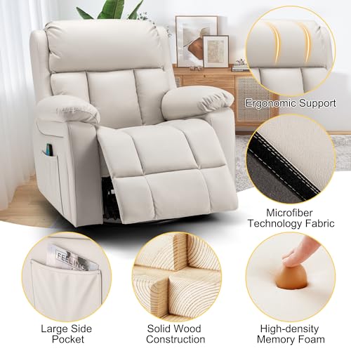 Beige Microfiber Cloth Massage Recliner Chair with Heated I183739