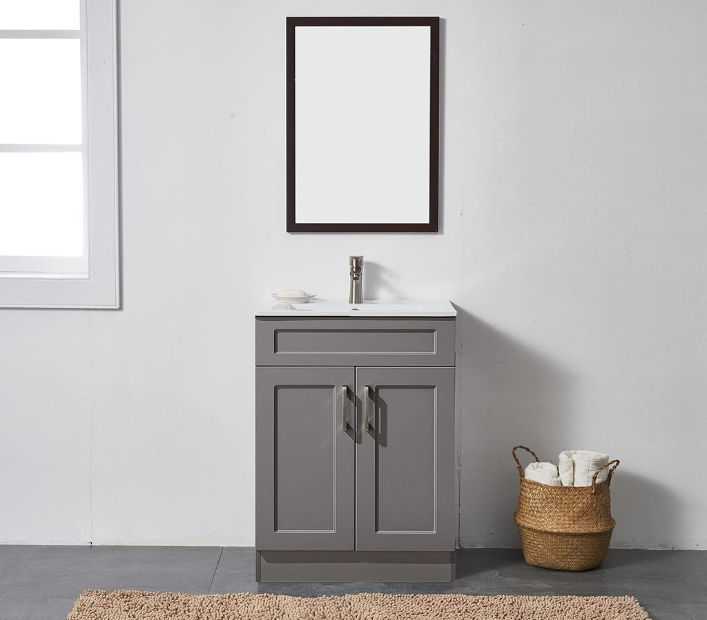 Gray 24 Inch Bathroom Vanity with Sink and White Ceramic Vessel Basin Top V276