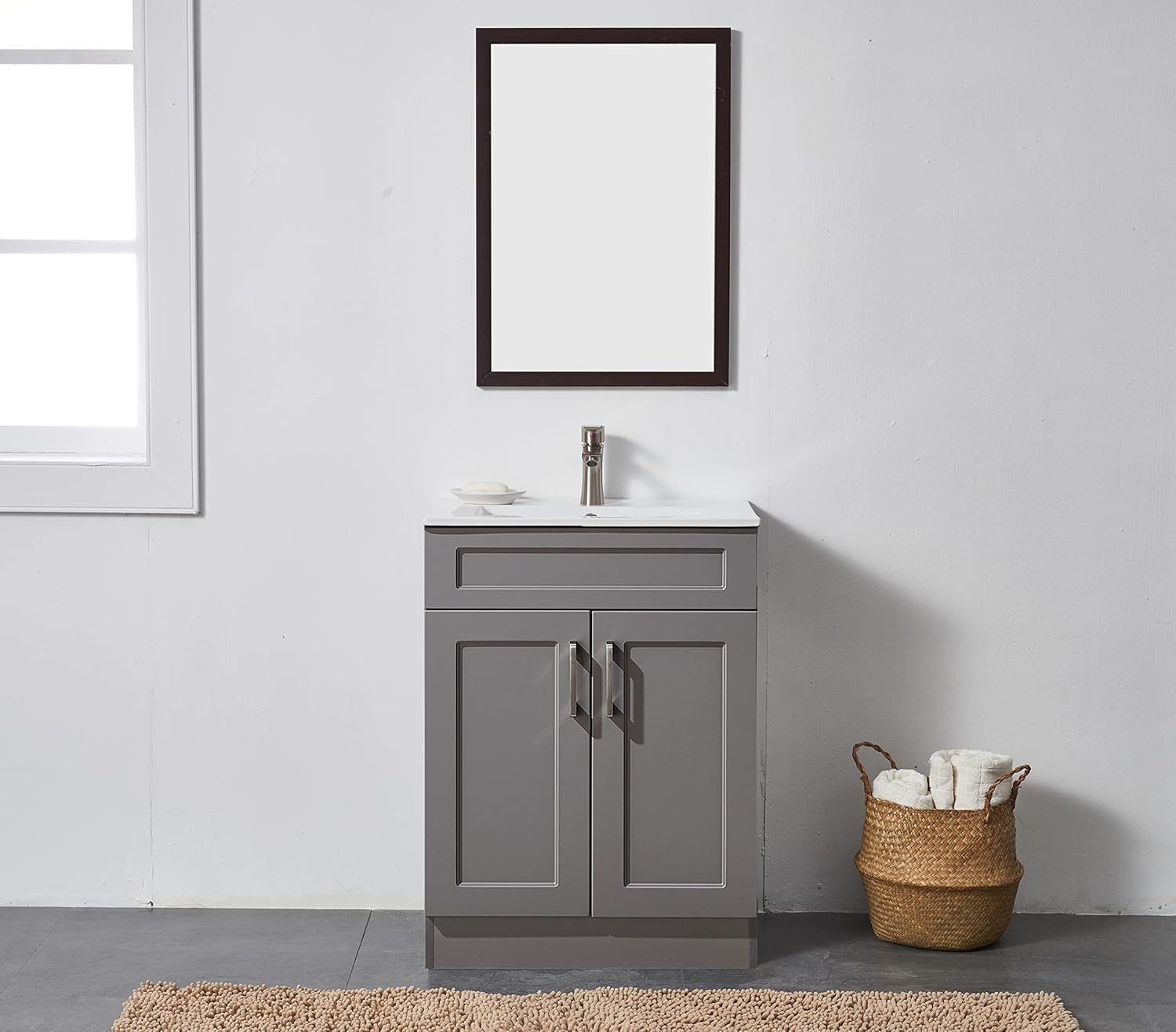 Gray 24 Inch Bathroom Vanity with Sink and White Ceramic Vessel Basin Top V276