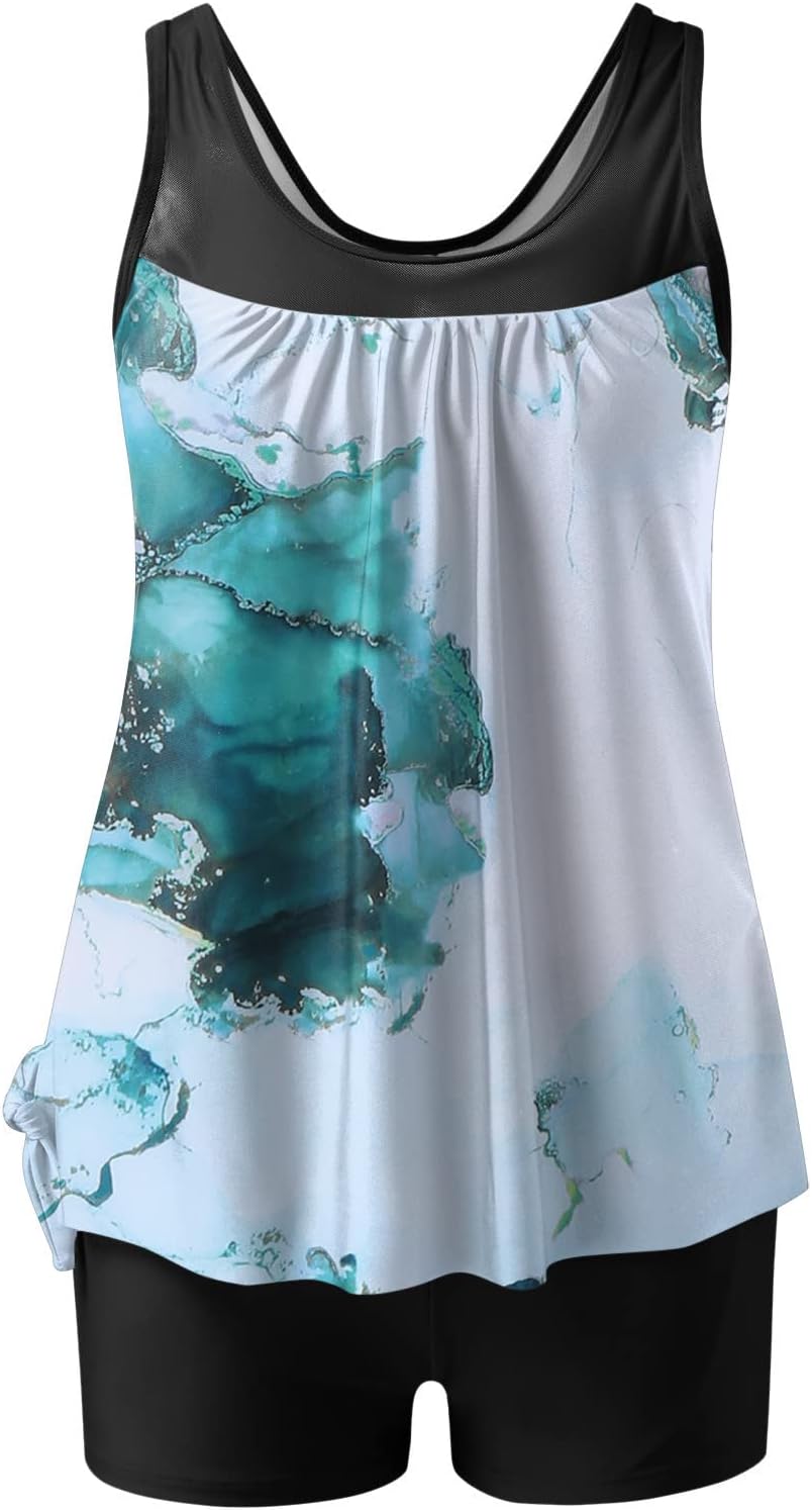 Green Tankini with Shorts Swimsuits C189