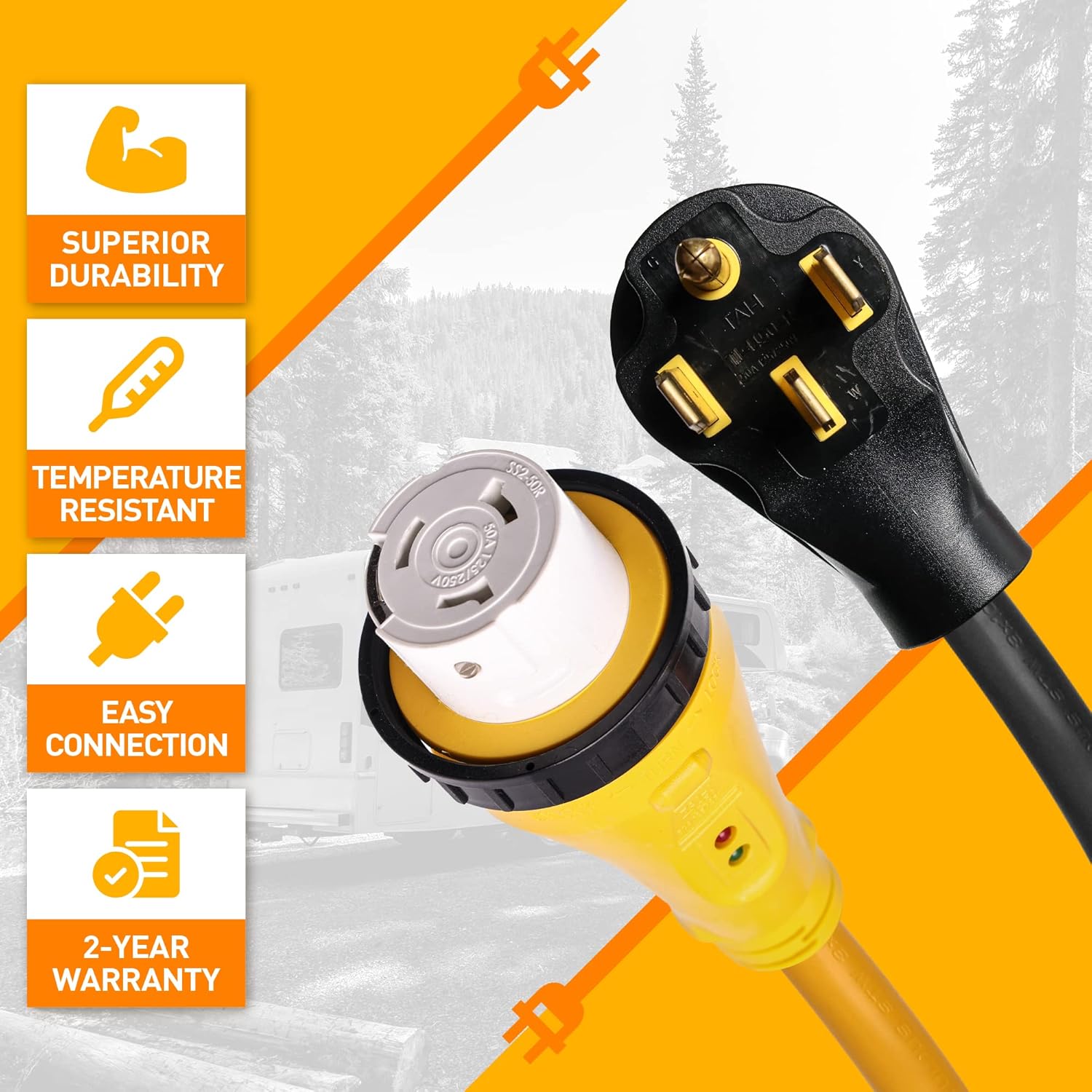 50 Amp RV Power Cord Adapter 1.5FT with Locking Collar P8107