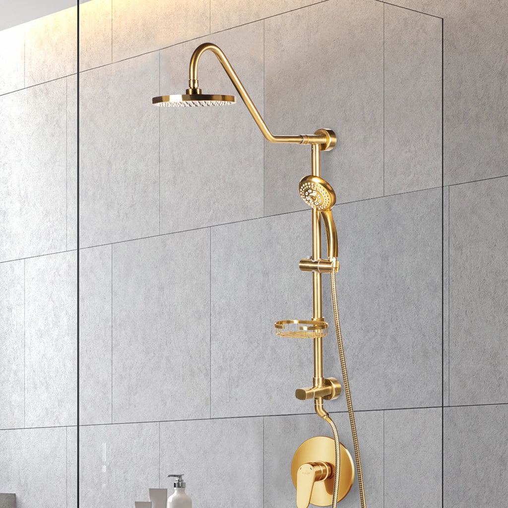 Brushed Gold 8" Rain Showerhead 5-Function Hand Shower Shower System C812735