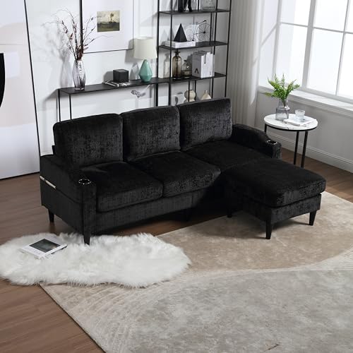 Beige Convertible L Shaped Sectional Sofa with Storage Ottoman Y79279