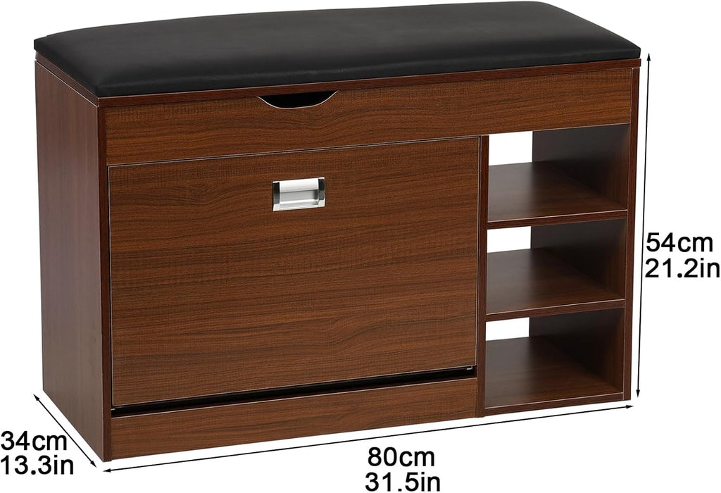 3 Tiers Storage Bench with Padded Seat Cushion Q707816