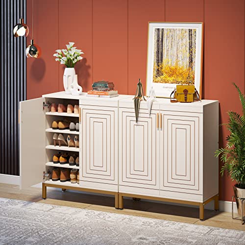 White Gold 20 Pairs Shoe Cabinet with Doors H376