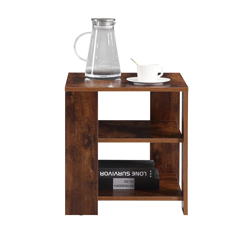 Brown Wood Small End Table with 2 Shelves L67313