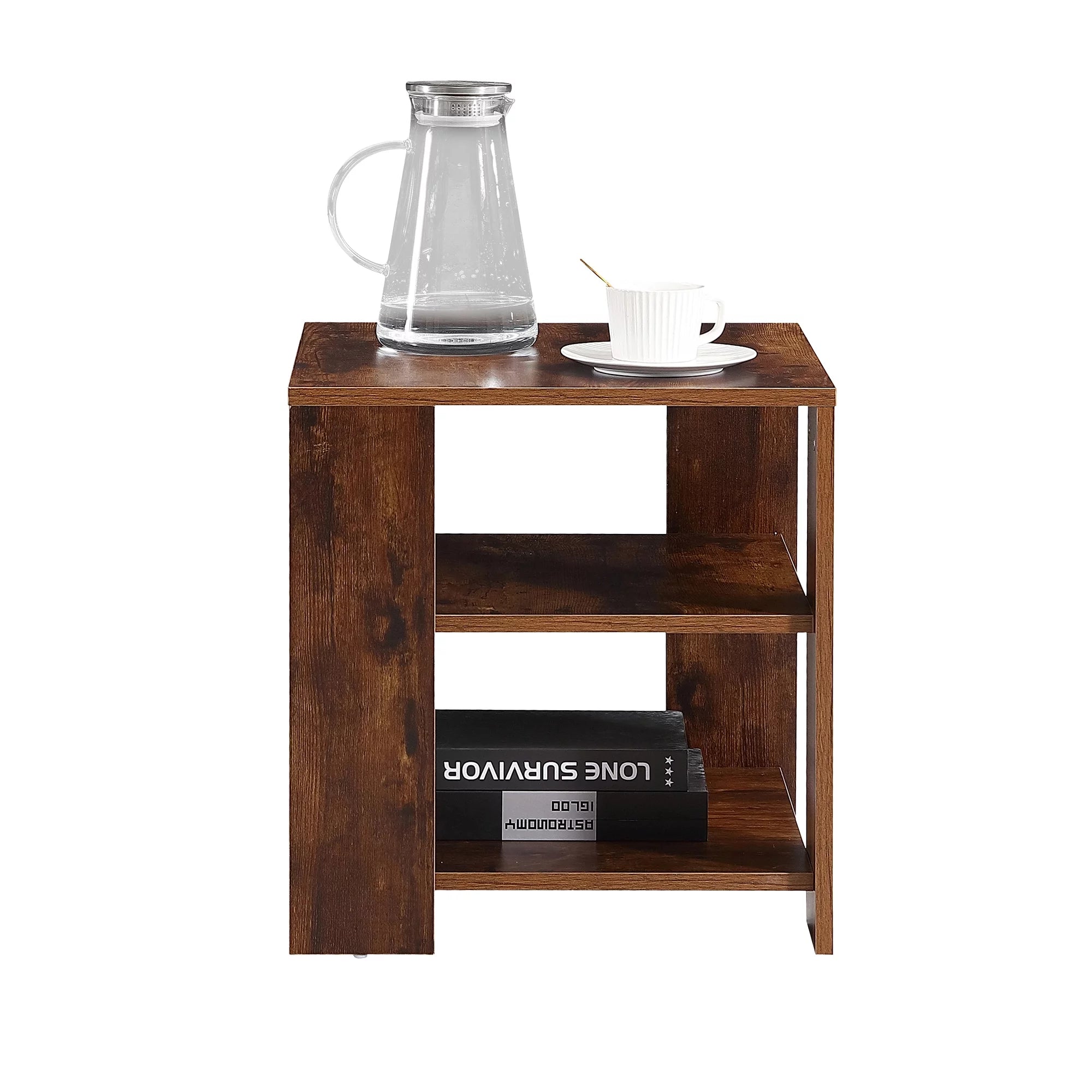 Brown Wood Small End Table with 2 Shelves L67313