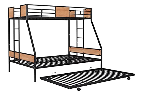 Black Twin Over Full Metal Bunk Bed Frame with Trundle X987704