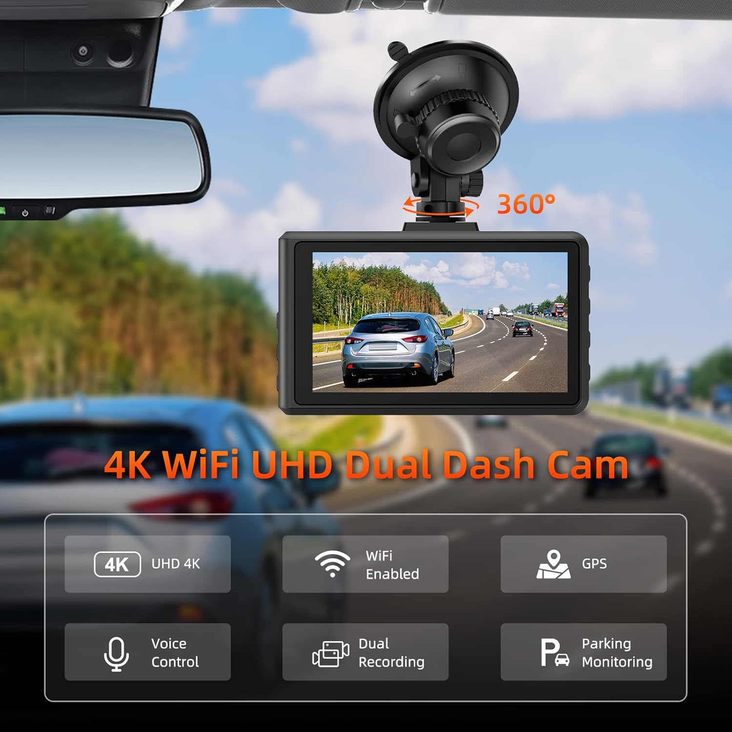 4K+1080P WiFi GPS Dash Camera with 64G SD Card F61631