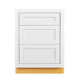 24 inch Wide Three Drawer Base Kitchen Cabinet Snow White Inset Shaker W3618