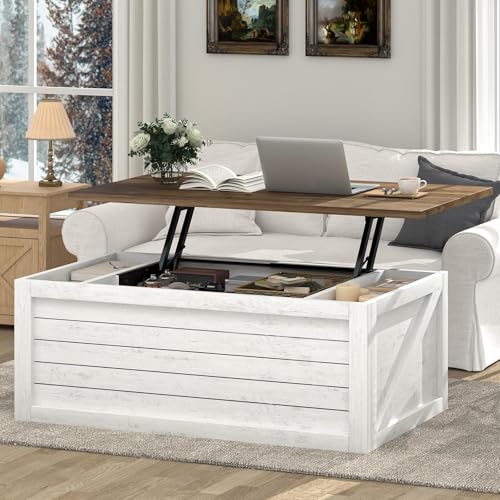 White 48 Inch Lift Top Coffee Table with Storage B597
