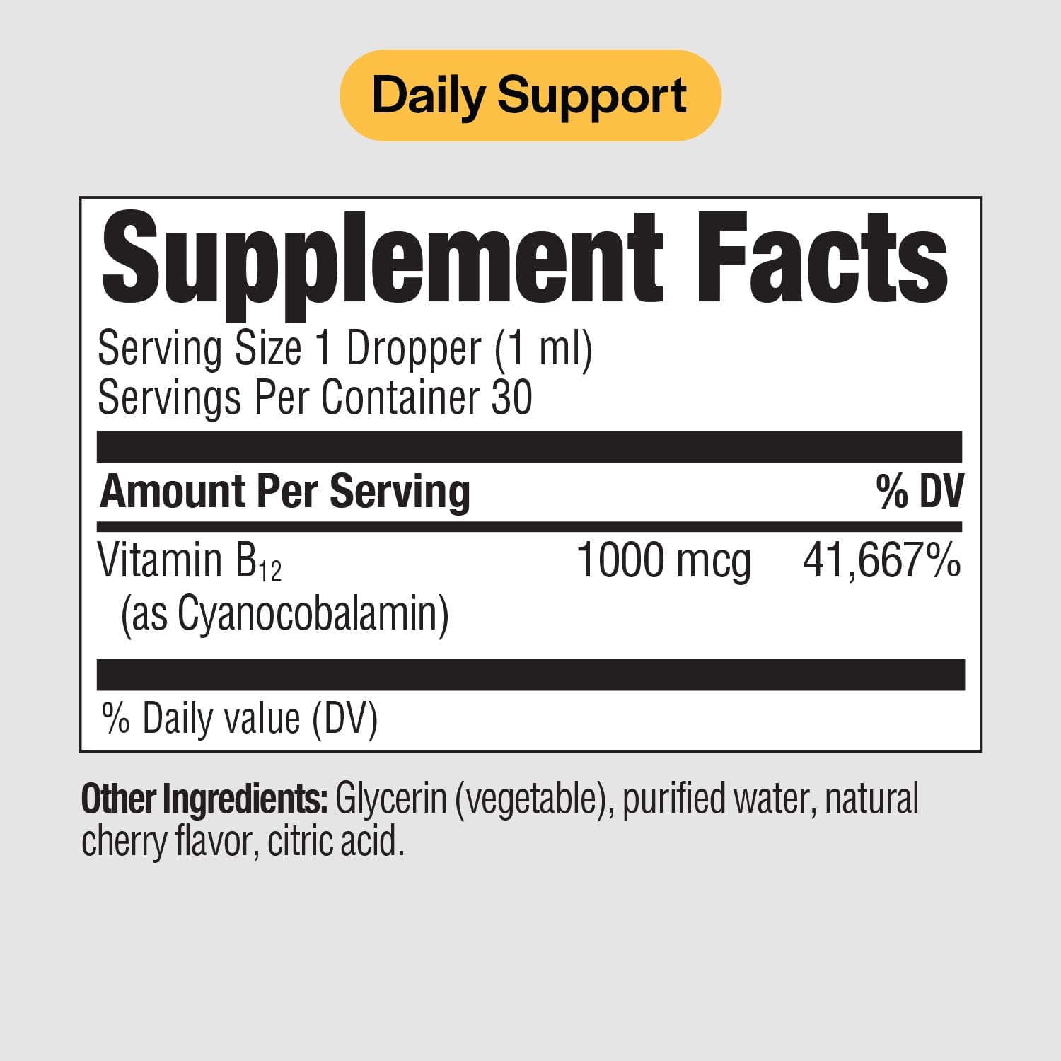 Liquid B12 1000 mcg Natural Cherry Flavor B12 Sublingual Drops Non-GMO Allergen-Free 1 fl. Oz. M27249