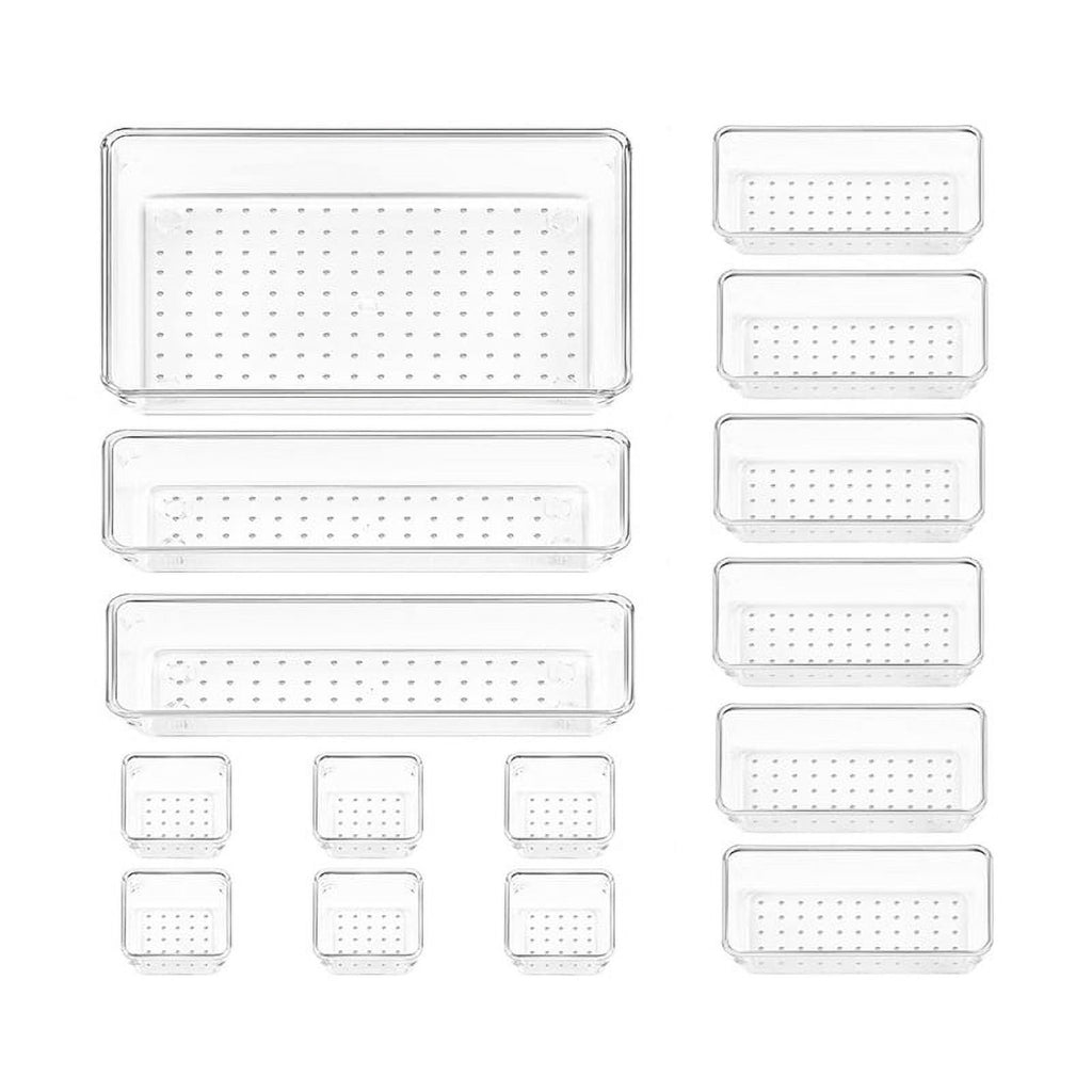 15PCS Clear Plastic Drawer Organizer Set Storage Bins E206