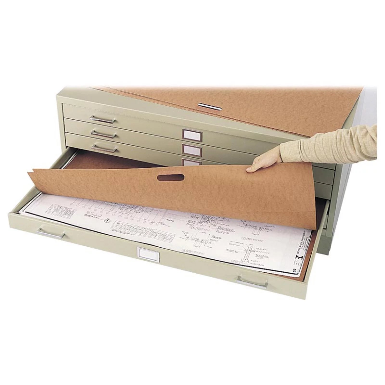 5 Drawer Metal Flat Files Cabinet for 24" x 36" Documents in Tropic Sand D38018