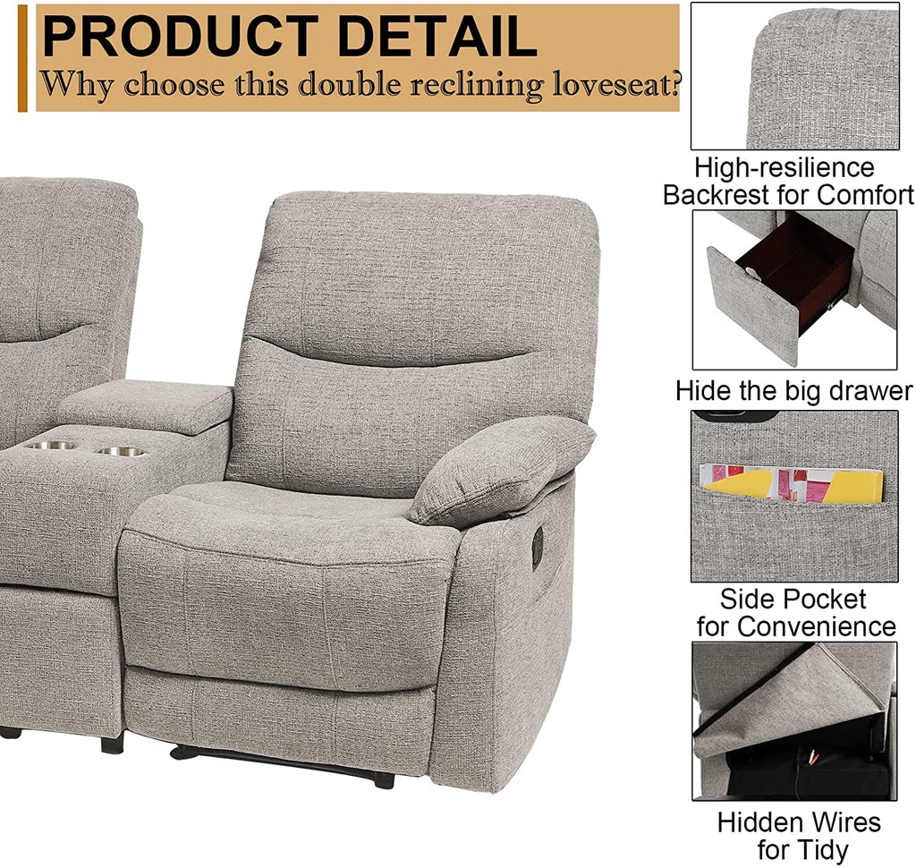 Fabric Double Reclining Loveseat with Console D429