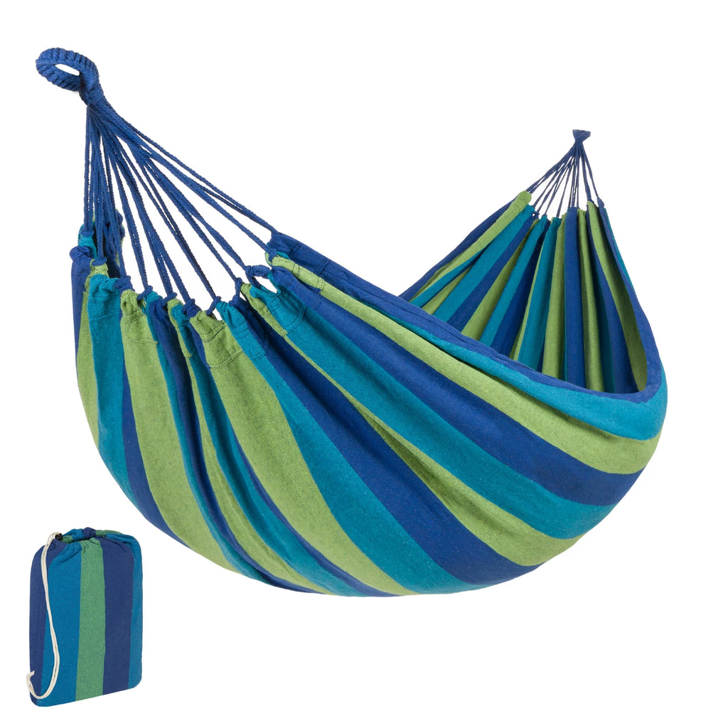 Blue Cotton Double Hammock with Carrying Bag H995265
