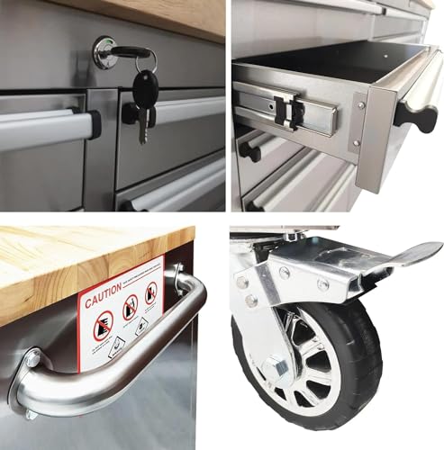 72 inch Mobile 15 Drawers Rolling Tool Chest with Wheels Lock Key Locking System Drawer Liners Stainless Steel N7971