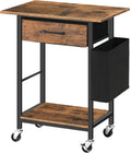 Rustic Brown Rolling Printer Cart with Storage Drawer C741