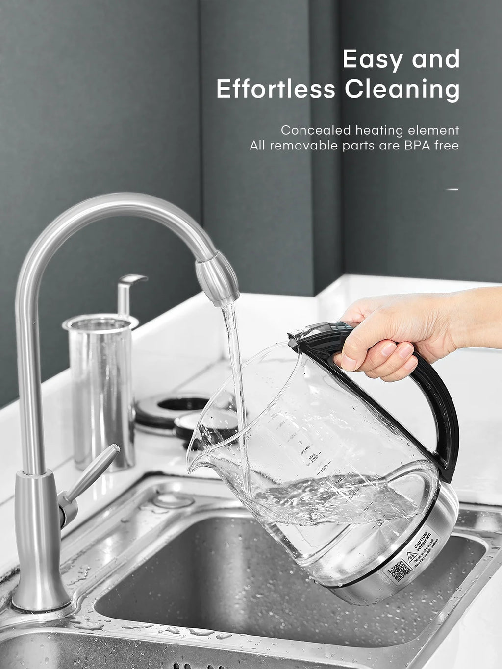 Silver Stainless Steel Glass Electric Kettle with Temperature Control, 1.7L G31752