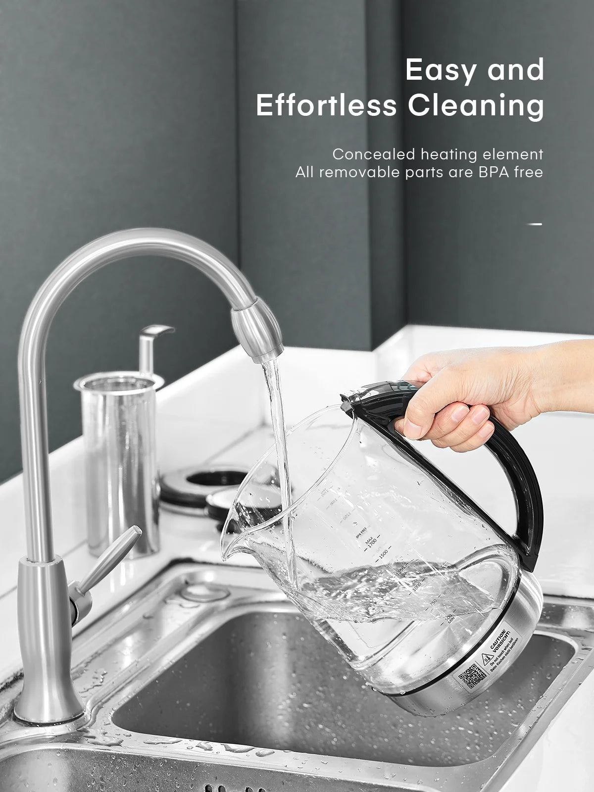Silver Stainless Steel Glass Electric Kettle with Temperature Control, 1.7L G31752