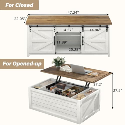White 48 Inch Lift Top Coffee Table with Storage B597