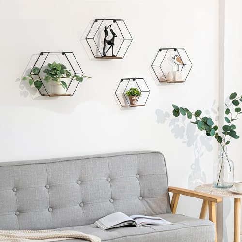 Black Metal Hexagon Shelves Set of 4 Y207