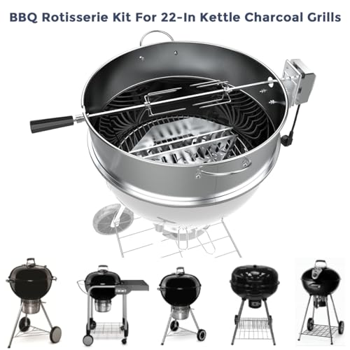 Silver Kettle Grill Rotisserie Ring Kit with Motor, Forks, Spit Rod S37503