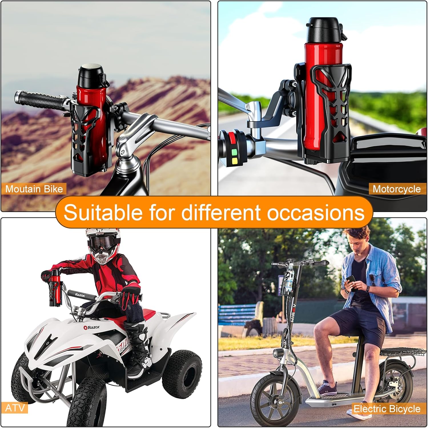 Motorcycle Cup Holder with Atmosphere Light, 360° Rotation, Max Load 32oz S161