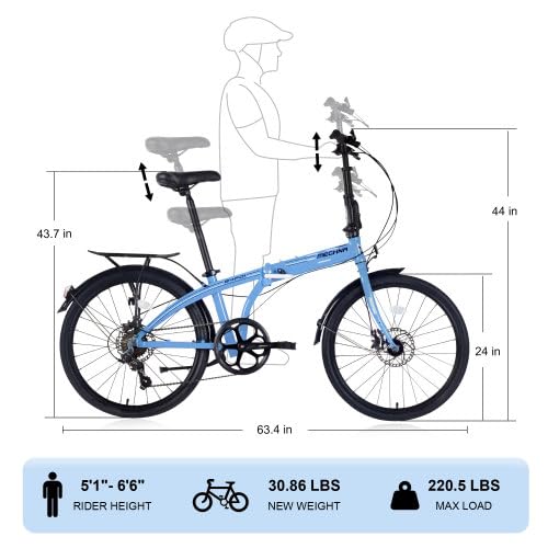 24" Folding Bike Aluminum Frame 7 Speed Lightweight with Rear Rack Adjustable Stem Q772063