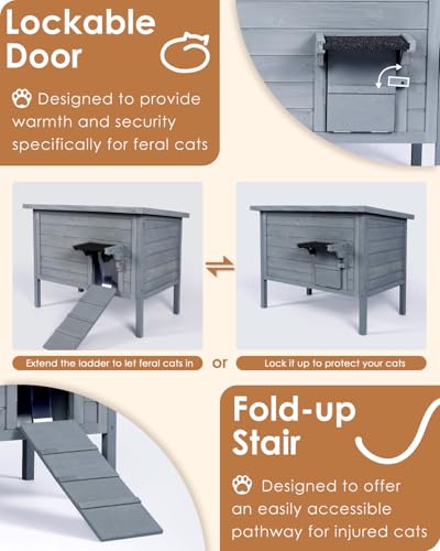 Insulated Weatherproof Outdoor Cat House for Multiple Cats P53855