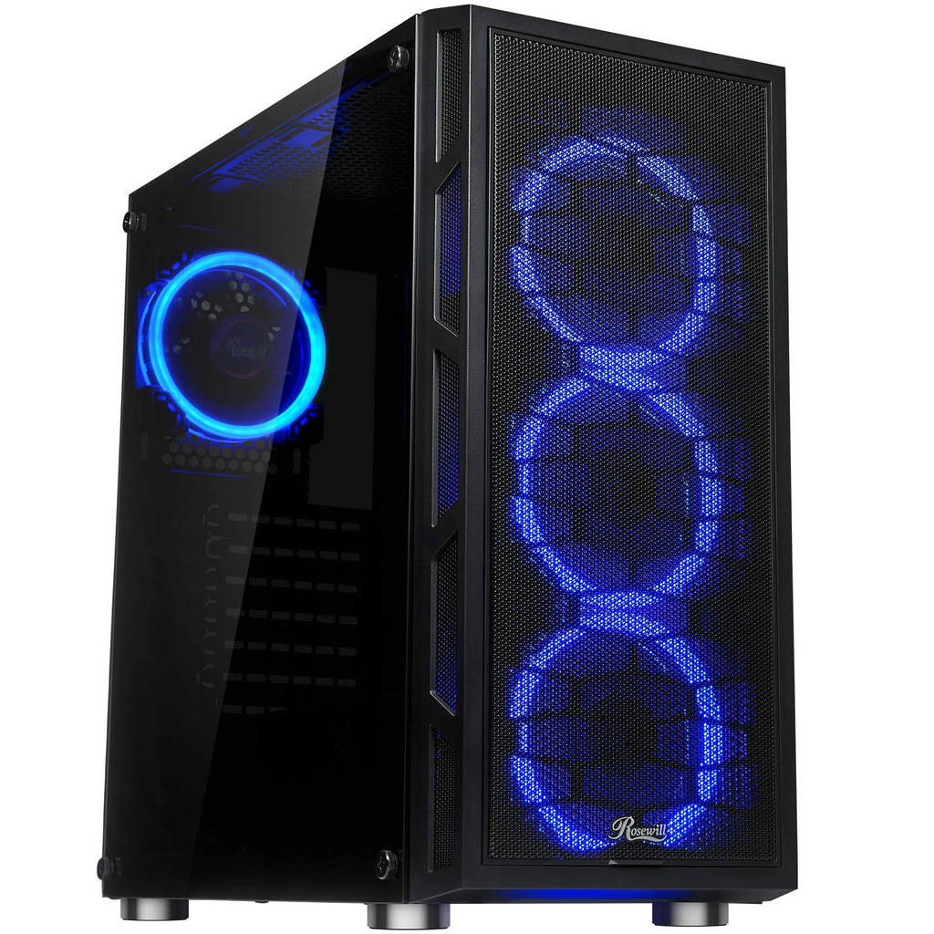 ATX Mid Tower PC Computer Case with Dual Ring Blue LED Fans R94402