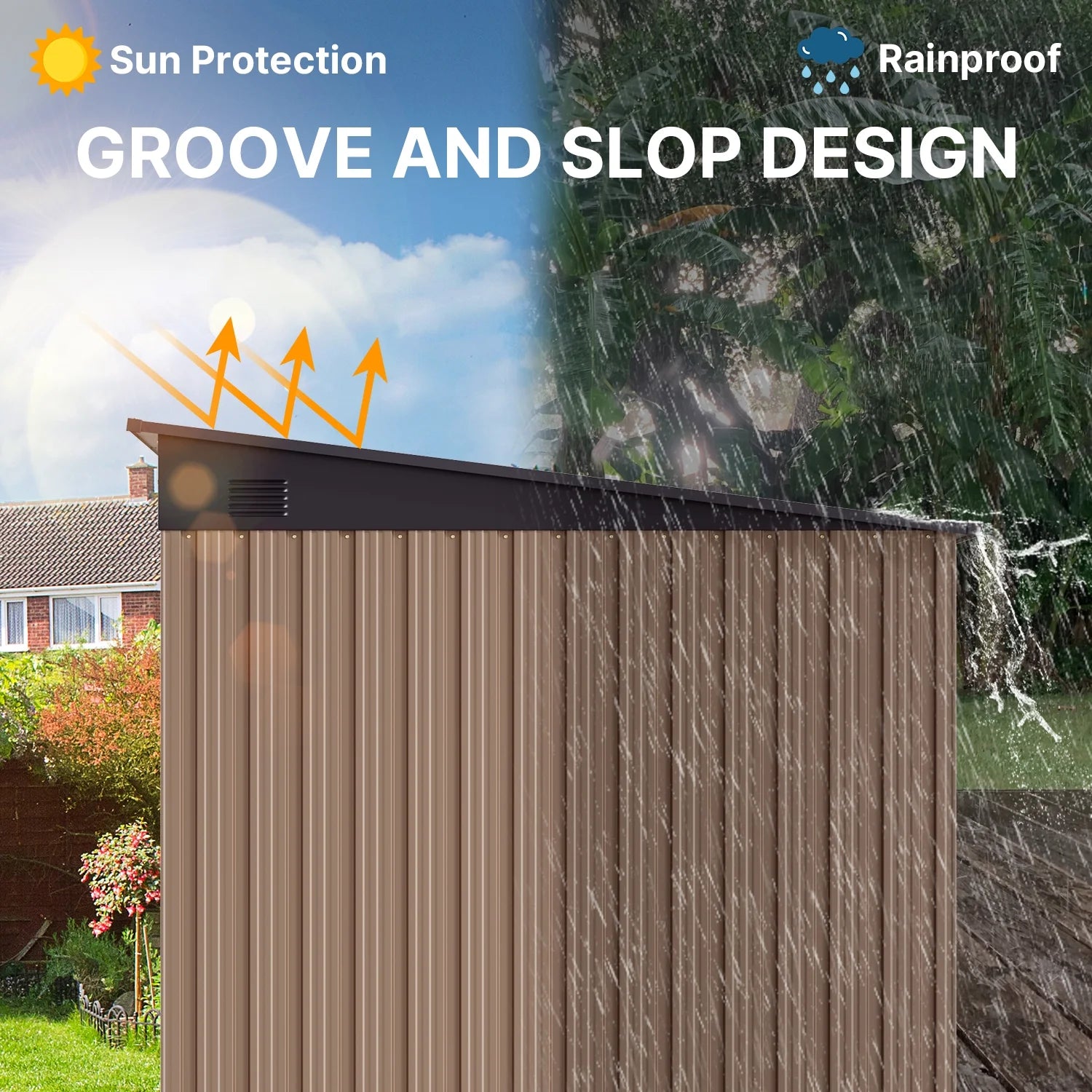 Light Brown 8'x6' Outdoor Storage Shed with Sliding Doors S228