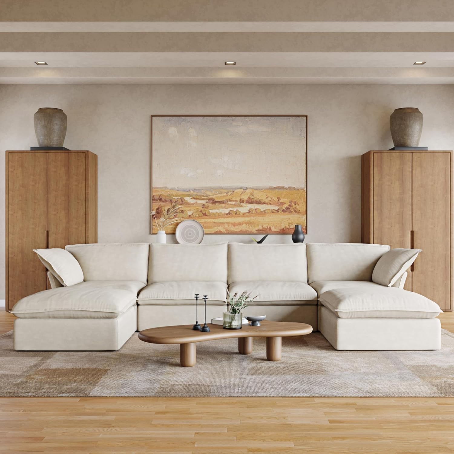 Beige U Shape Sectional Sofa with Ottomans H192961