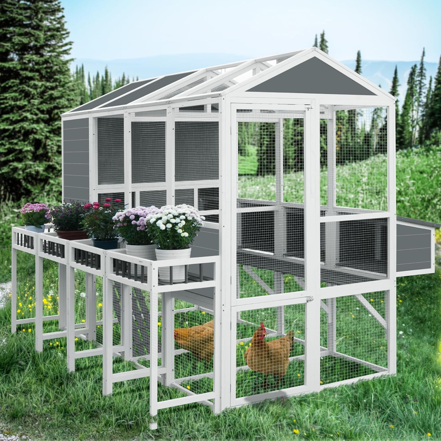 95'' Wooden Chicken Coop with 4 Nesting Box J90623