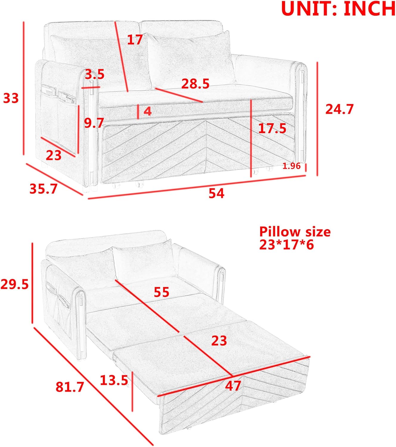 Gray Velvet Convertible Sofa with Pull Out Bed K844